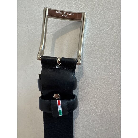 Made in Italy Mens Belt Sz 115 (US 38) Black Leather Smooth Dress Biz Classic - Picture 3 of 8